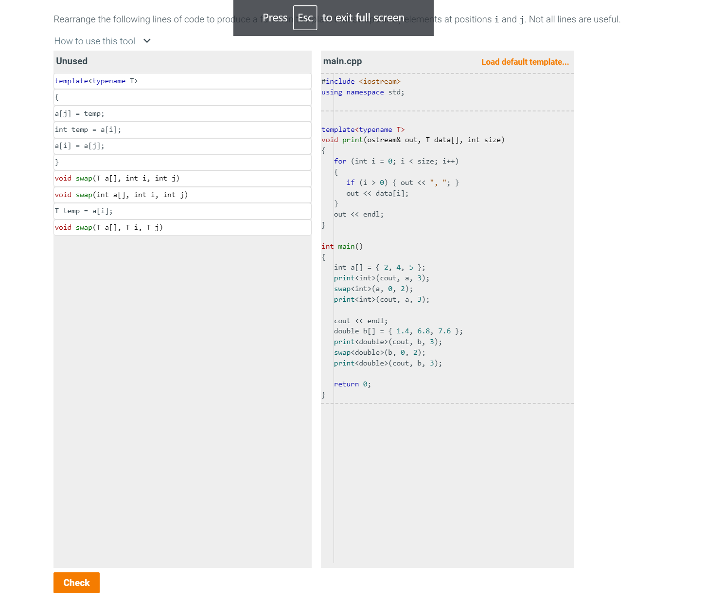 Solved C Rearrange The Following Lines Of Code To Produce A Chegg