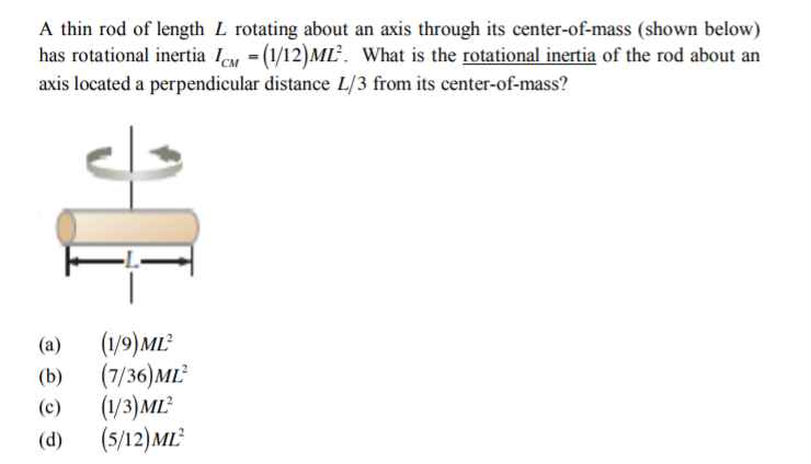 Solved A Thin Rod Of Length L Rotating About An Axis Through Chegg