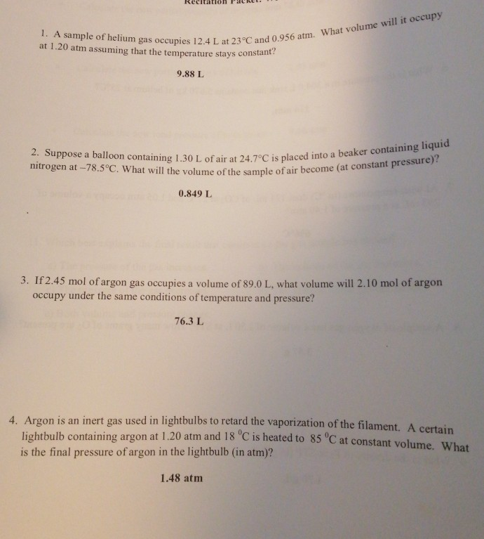 Solved A Sample Of Helium Gas Occupies L At C And Chegg