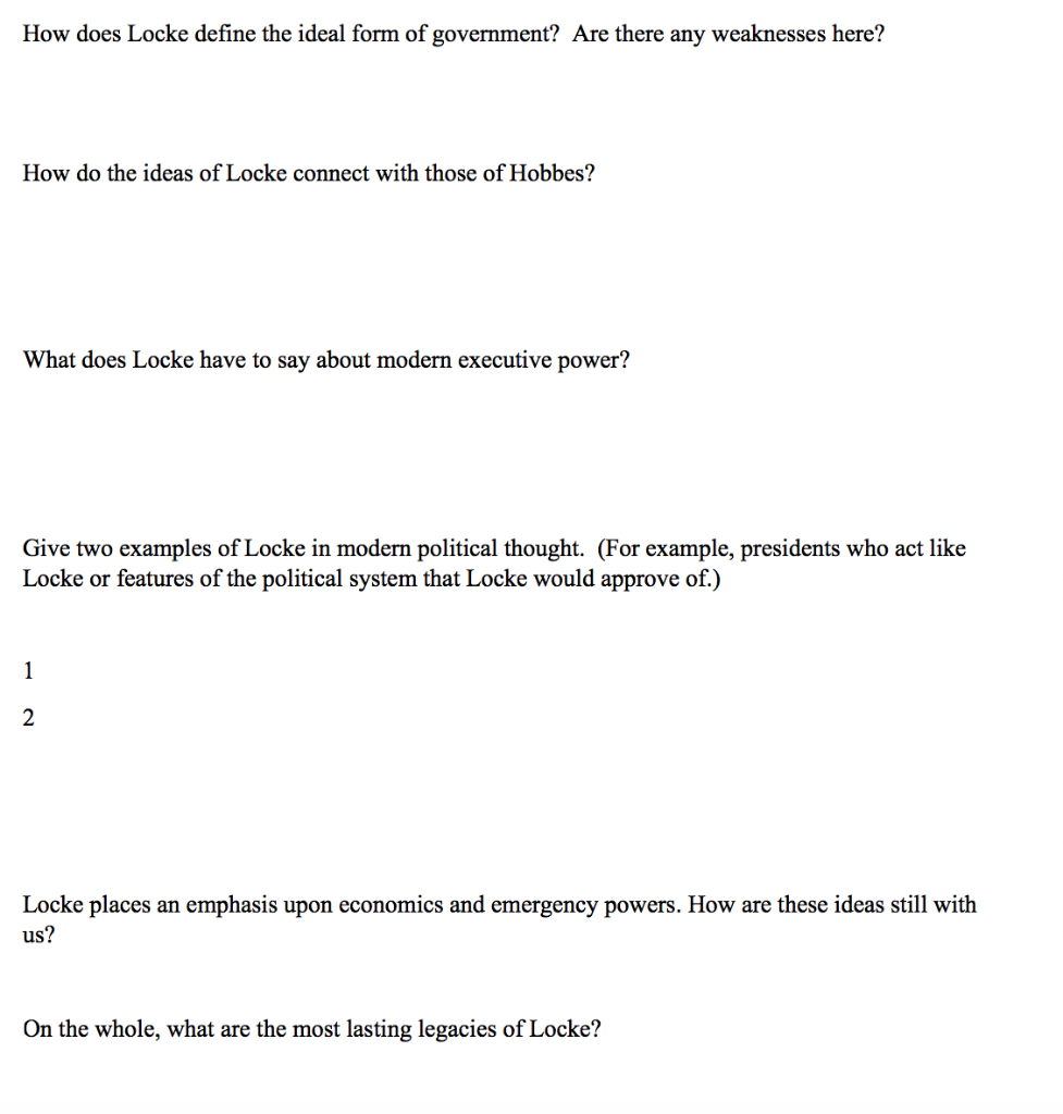 Explain How The Ideas Of Locke Connect To Modern Chegg