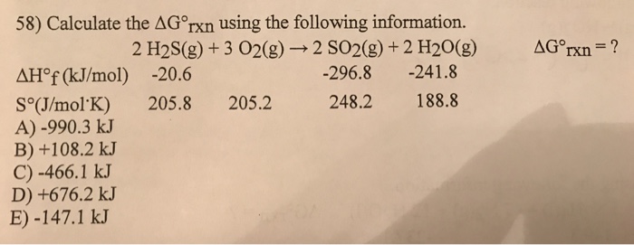 Solved Calculate The Delta G Degree Rxn Using The Following Chegg