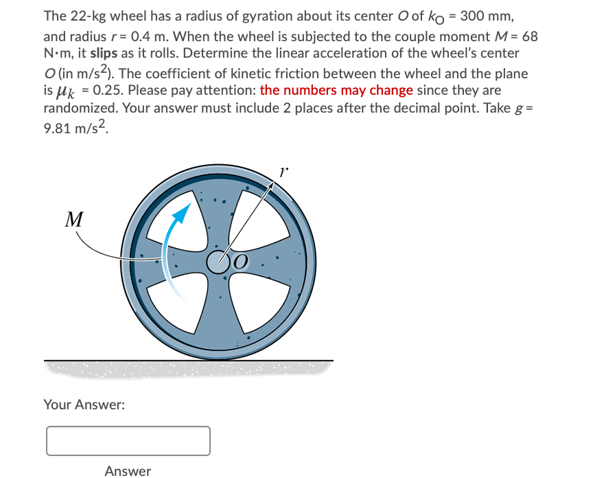 Solved The Kg Wheel Has A Radius Of Gyration About Its Chegg