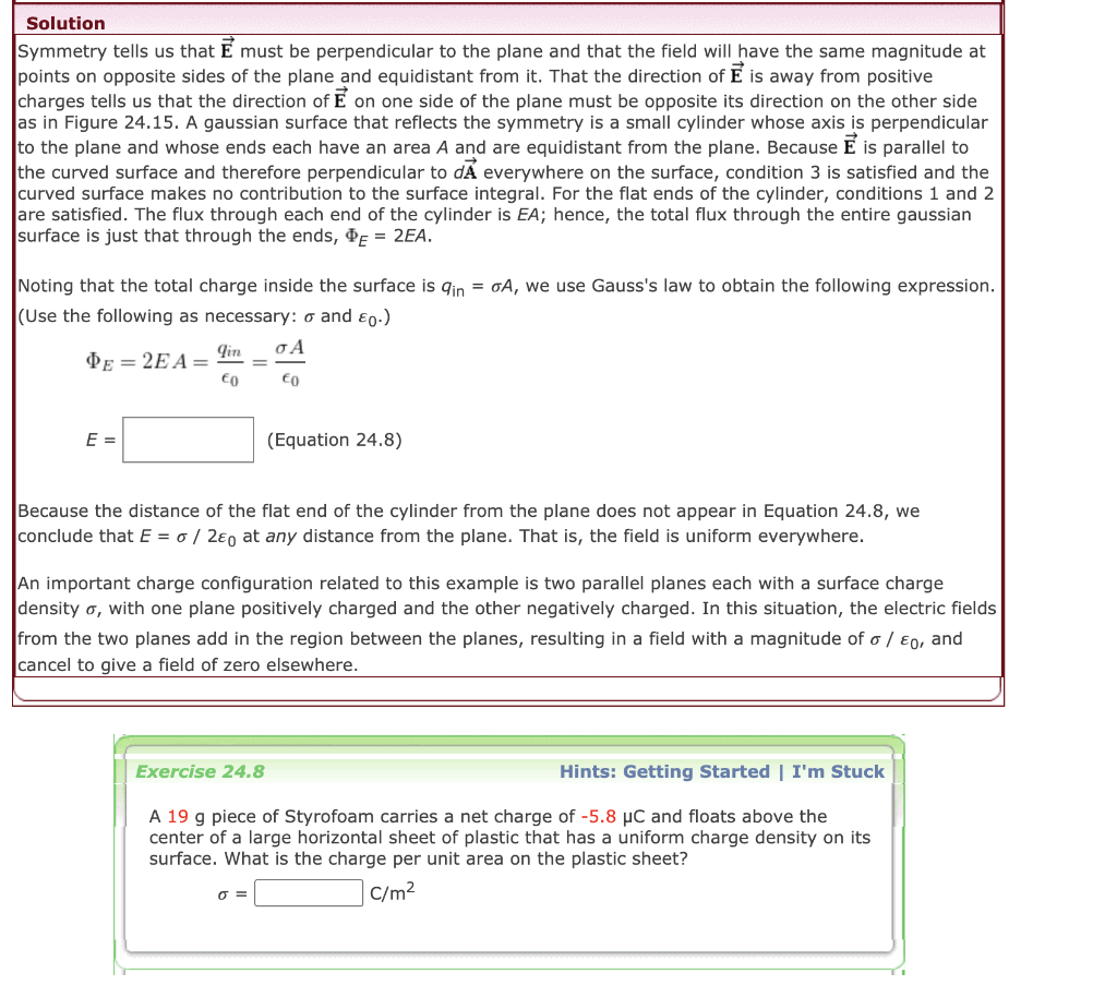 Solved Example A Nonconducting Plane Sheet Of Charge Chegg