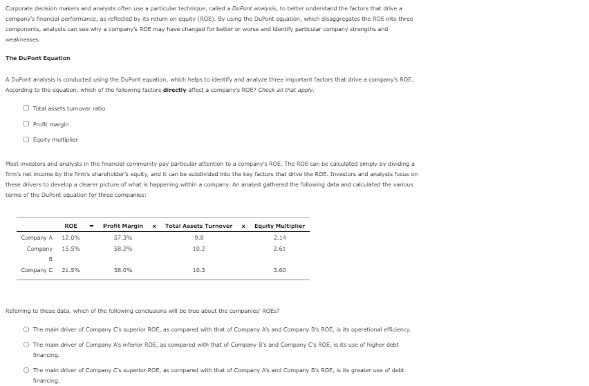 Solved Corporate Decision Makers And Analysts Often Use A Chegg