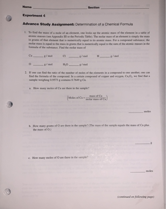 Solved Name Section Experiment 4 Advance Study Assignment Chegg