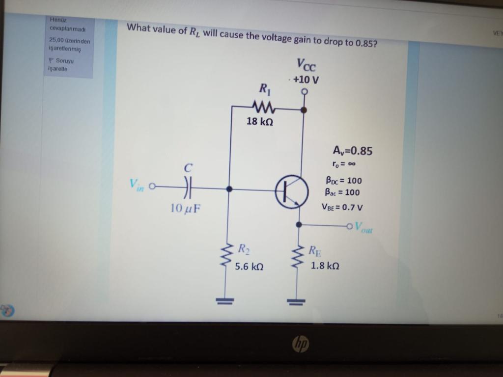 Solved What Value Of Ry Will Cause The Voltage Gain To Drop Chegg