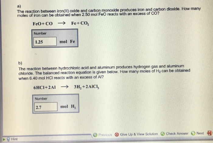 Solved A The Reaction Between Iron II Oxide And Carbon Chegg