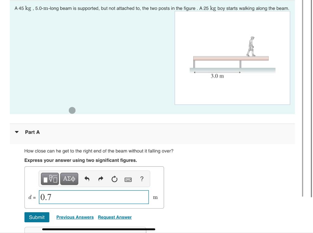 Solved A Kg M Long Beam Is Supported But Not Chegg