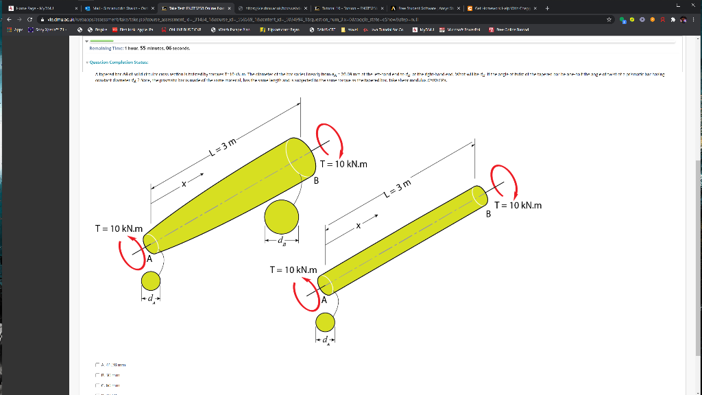 Solved A Tapered Bar Ab Of Solid Circular Cross Section Is Chegg