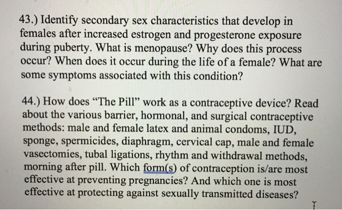 Solved Identify Secondary Sex Characteristics That Chegg