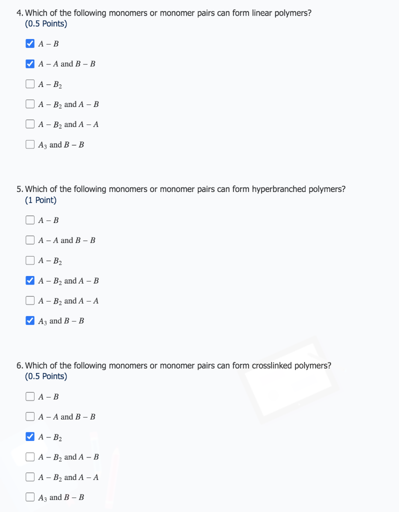 Solved Which Of The Following Monomers Or Monomer Pairs Can Chegg