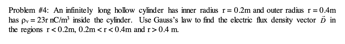 Solved Problem 4 An Infinitely Long Hollow Cylinder Has Chegg