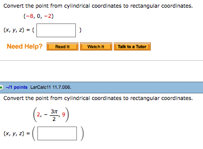 Solved Convert The Point From Cylindrical Coordinates To Chegg