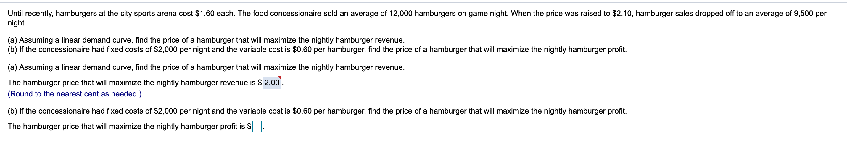 Solved Until Recently Hamburgers At The City Sports Arena Chegg