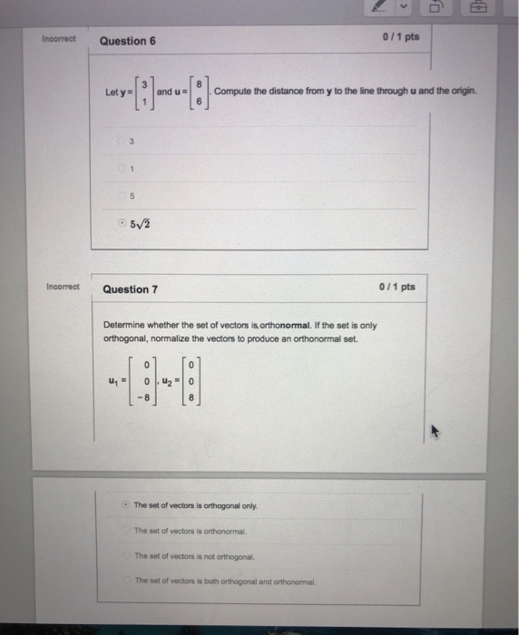 Solved 0 1 Pts Incorrect Question 6 3 And U 1 Compute The Chegg