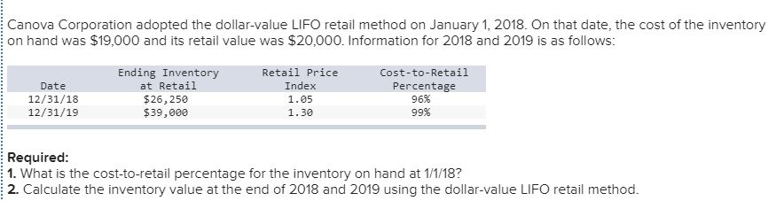 Solved Canova Corporation Adopted The Dollar Value Lifo Chegg