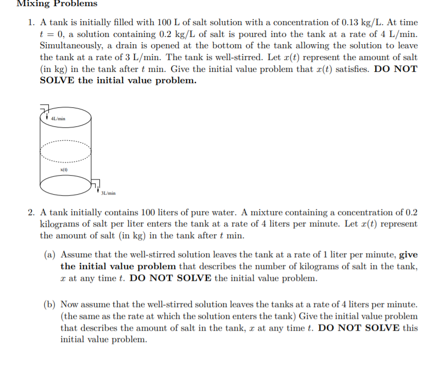 Solved Mixing Problems A Tank Is Initially Filled With Chegg