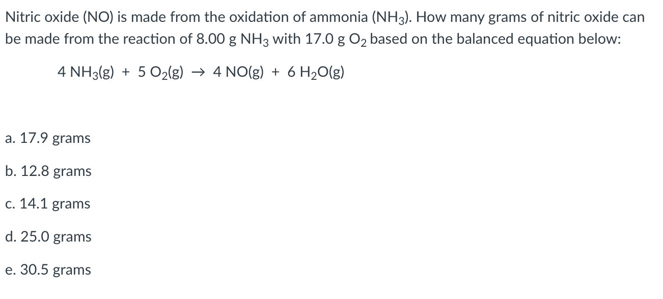 Solved Nitric Oxide No Is Made From The Oxidation Of Chegg