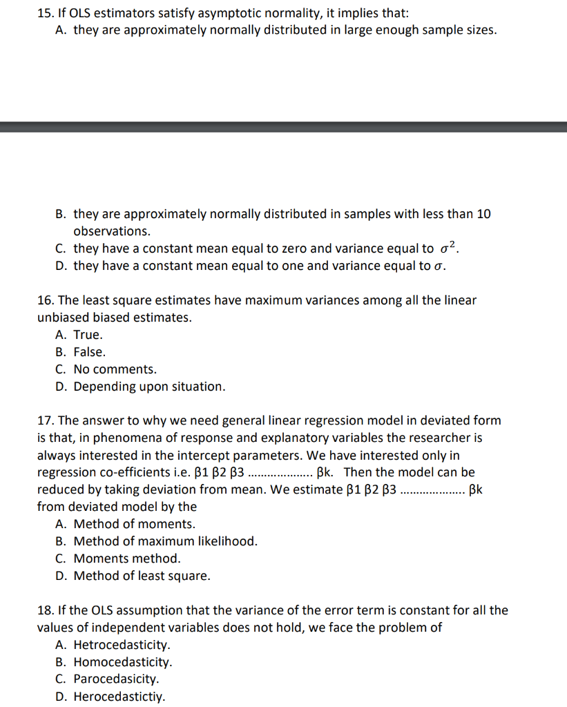 Solved If Ols Estimators Satisfy Asymptotic Normality Chegg