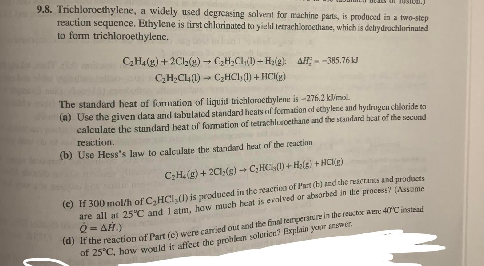 Solved Trichloroethylene A Widely Used Degreasing Chegg