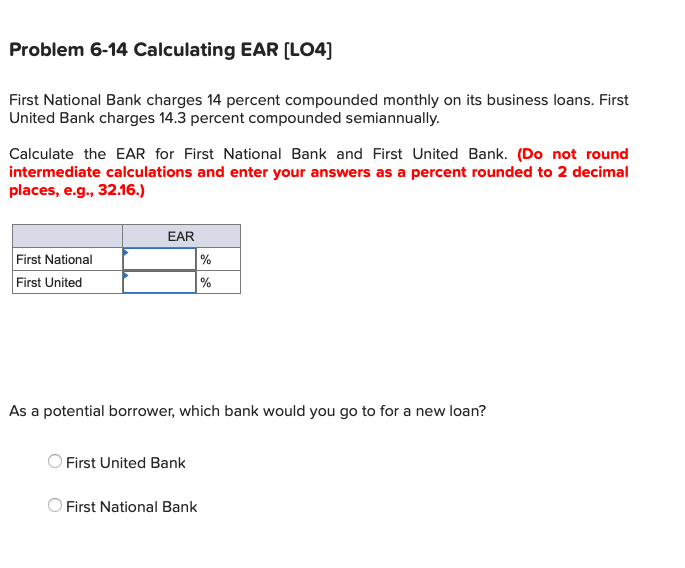 Solved Problem 6 14 Calculating EAR L04 First National Chegg