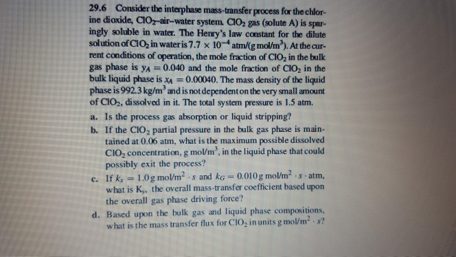 Solved Consider The Interphase Mass Transfer Process Chegg