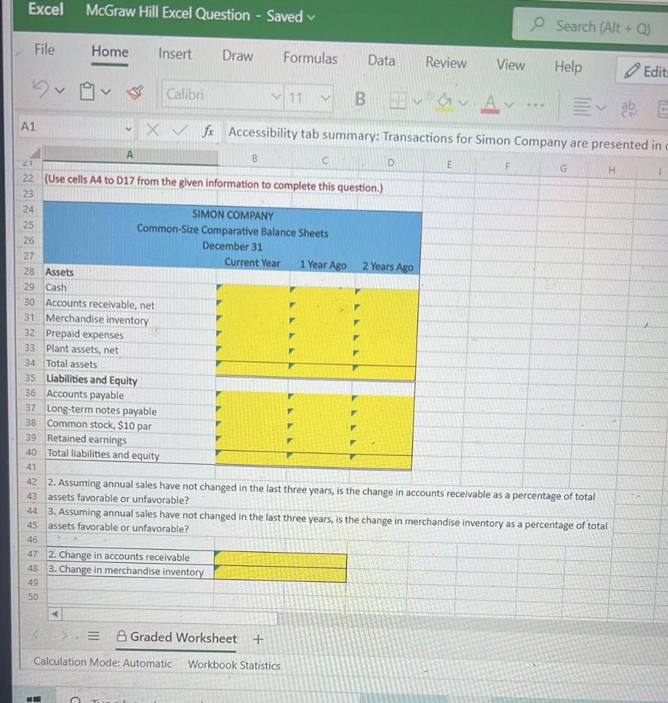 Solved Excel Mcgraw Hill Excel Question Saved V A Sear Chegg