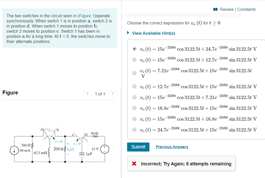 Solved Review Constants Choose The Correct Expression For V Chegg