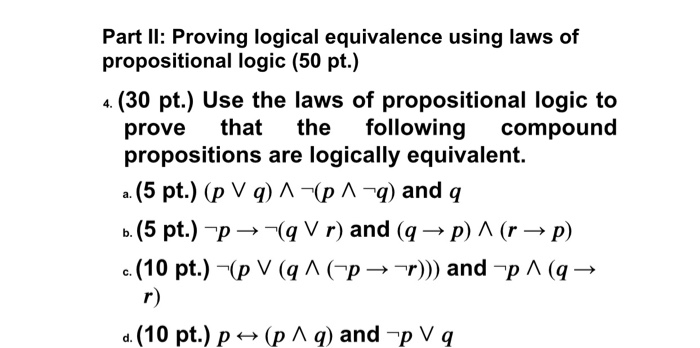 Solved Part Ll Proving Logical Equivalence Using Laws Of Chegg