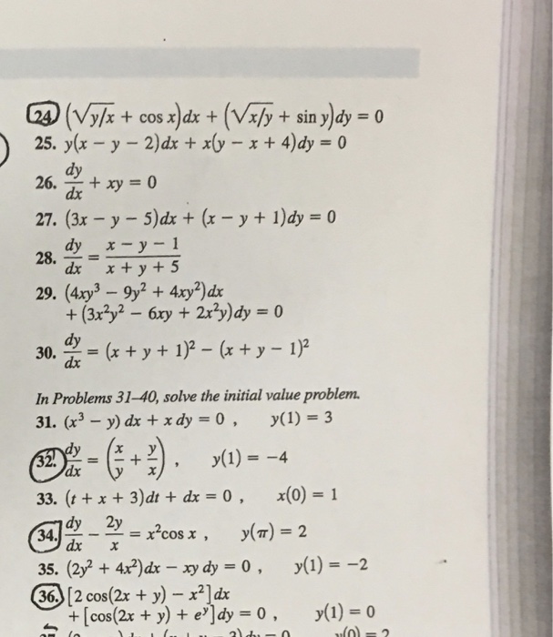 Solved Y X Cos X Dx Vs Y Sin Y Dy 0 25y X Y 2 Dr Chegg