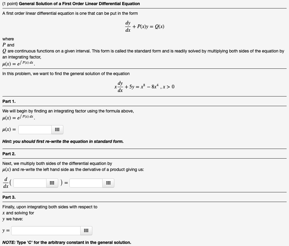 Solved A First Order Linear Differential Equation Is One Chegg