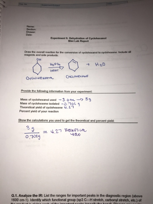 Solved Name Section Drawer Date Experiment Dehydration Chegg