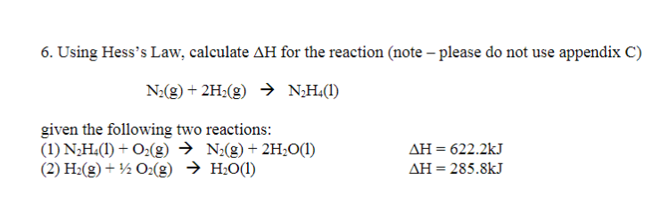 Solved 6 Using Hess s Law calculate ΔH for the reaction Chegg