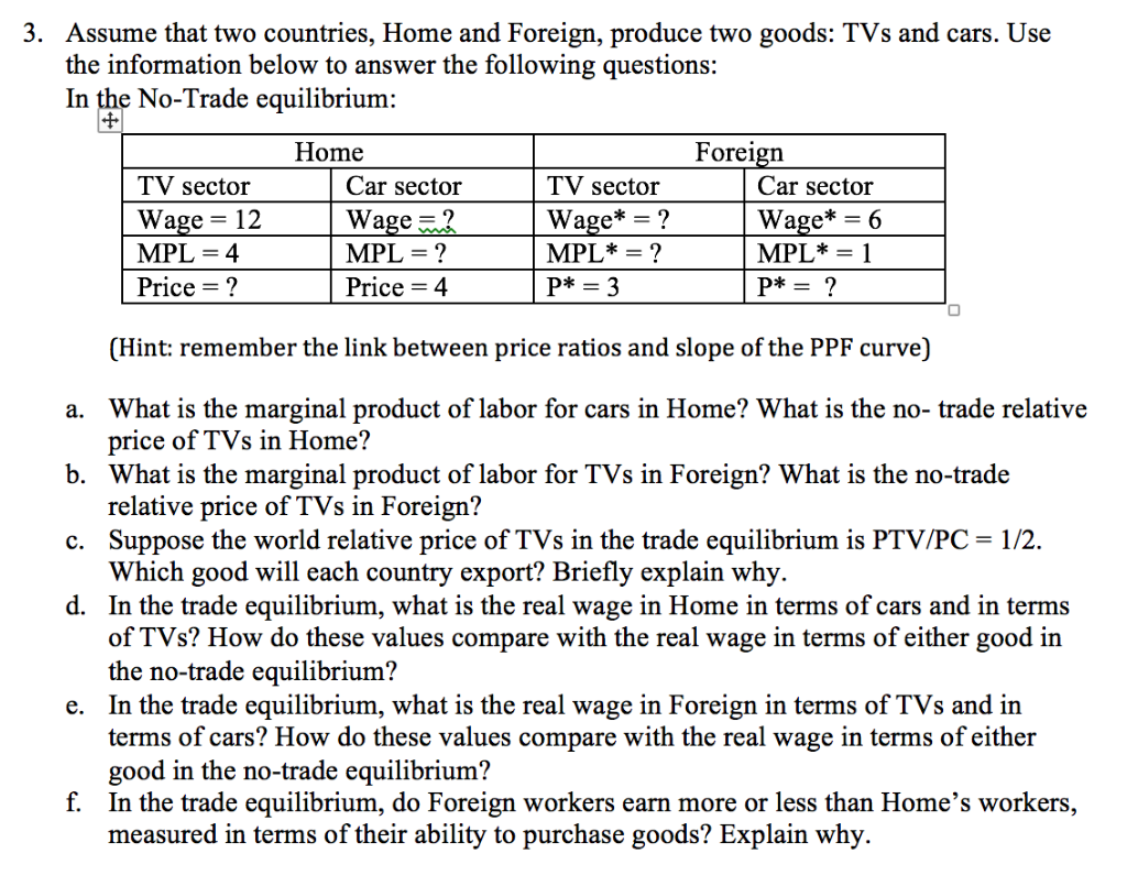 Solved 3 Assume That Two Countries Home And Foreign Chegg