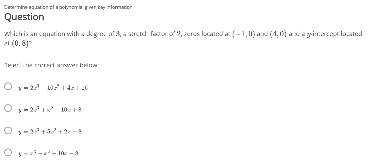 Solved Determine Equation Of A Polynomial Given Key Chegg