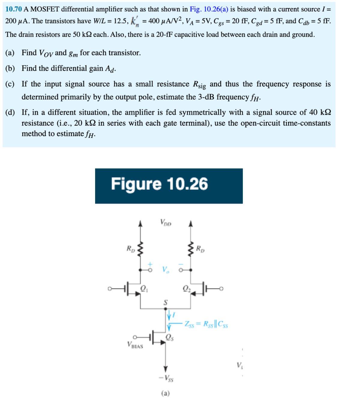 Solved 10 70 A MOSFET Differential Amplifier Such As That Chegg