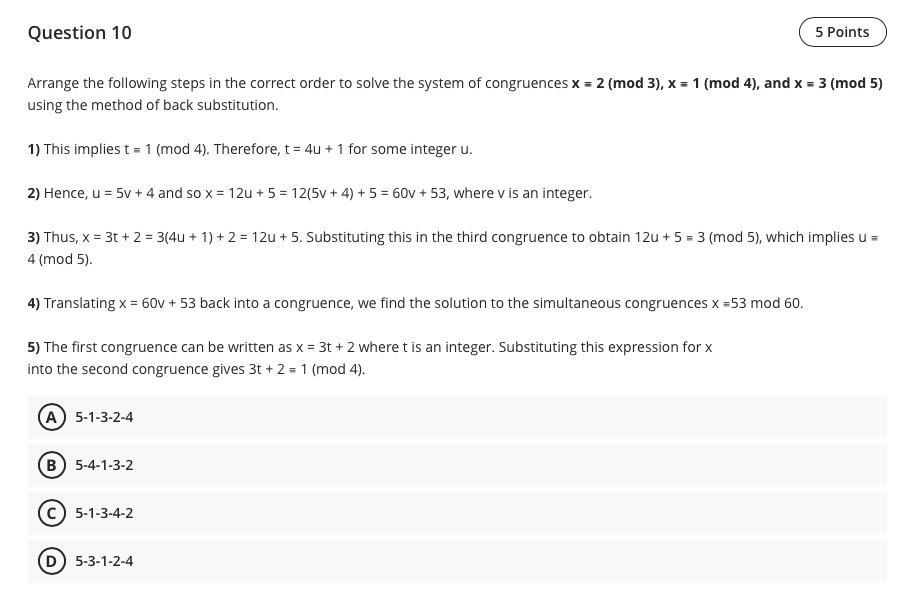 Solved Question Points Arrange The Following Steps In Chegg