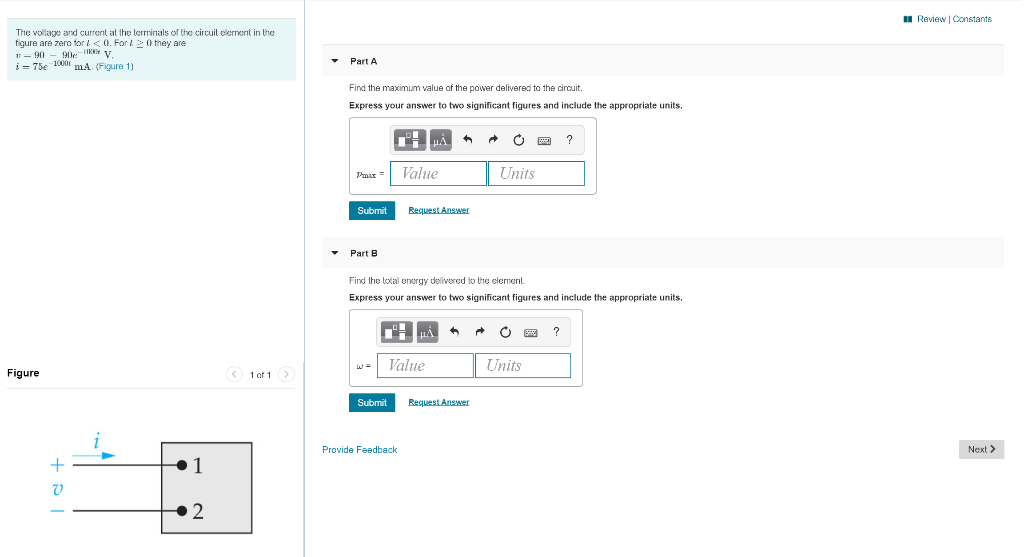 Solved 1 Review Constants The Voltage And Current At The Chegg