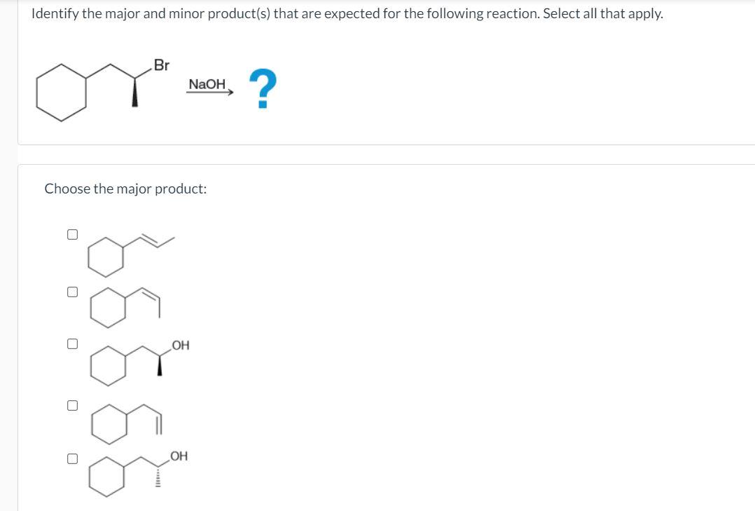 Solved Identify The Major And Minor Product S That Are Chegg