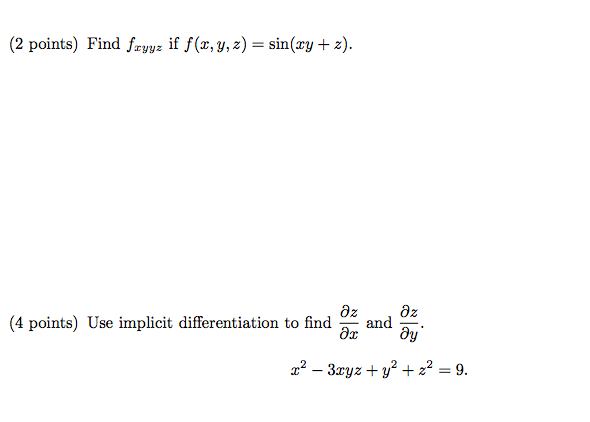 Solved Points Find Fryyz If F X Y Z Sin Xy Z Az Chegg