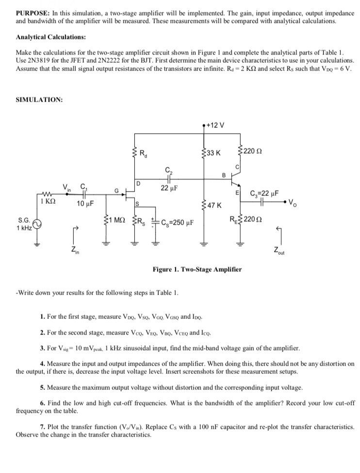 Solved Make The Calculations For The Two Stage Amplifier Chegg