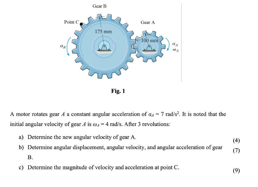 Solved Gear B Point Gear A 175 Mm 100 Mm OB OA WA Fig 1 A Chegg