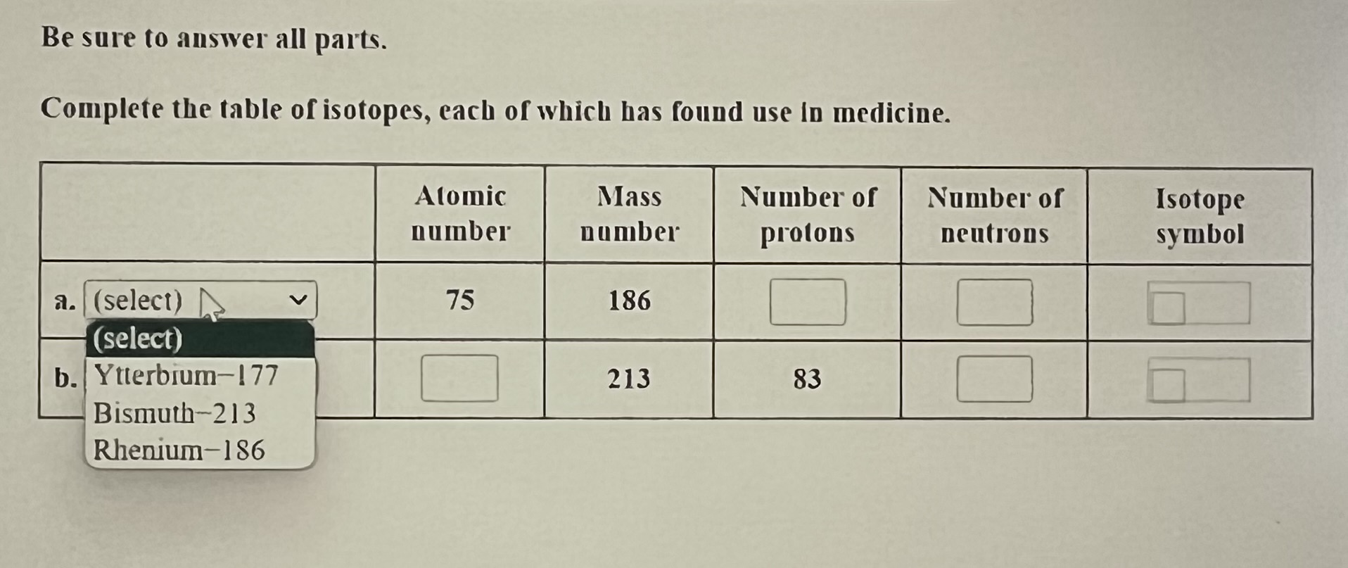 Solved Be Sure To Answer All Parts Complete The Table Of Chegg