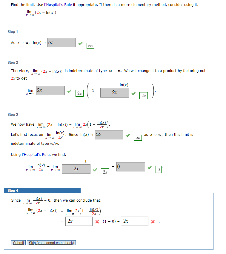 Solved Find The Limit Use L Hospital S Rule If Appropriate Chegg