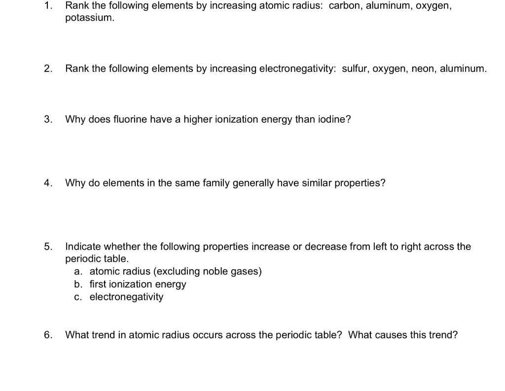 Solved Rank The Following Elements By Increasing Atomic Chegg