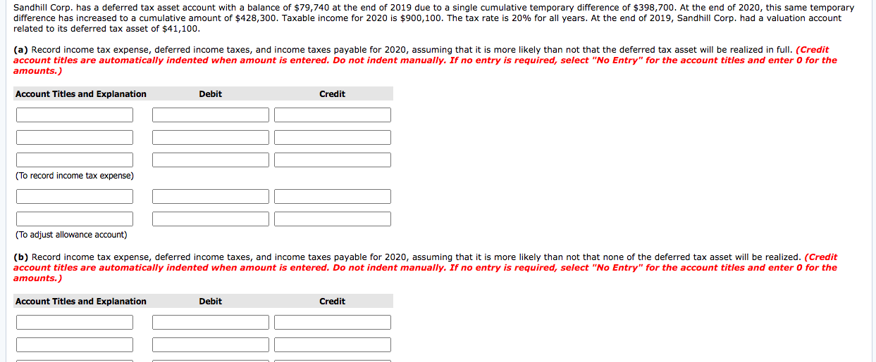 Solved Sandhill Corp Has A Deferred Tax Asset Account With Chegg