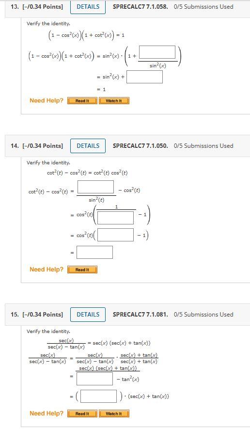 Solved Verify The Identity Chegg