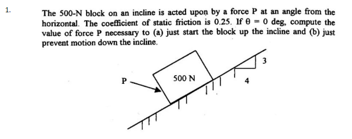 Solved 1 The 500 N Block On An Incline Is Acted Upon By A Chegg