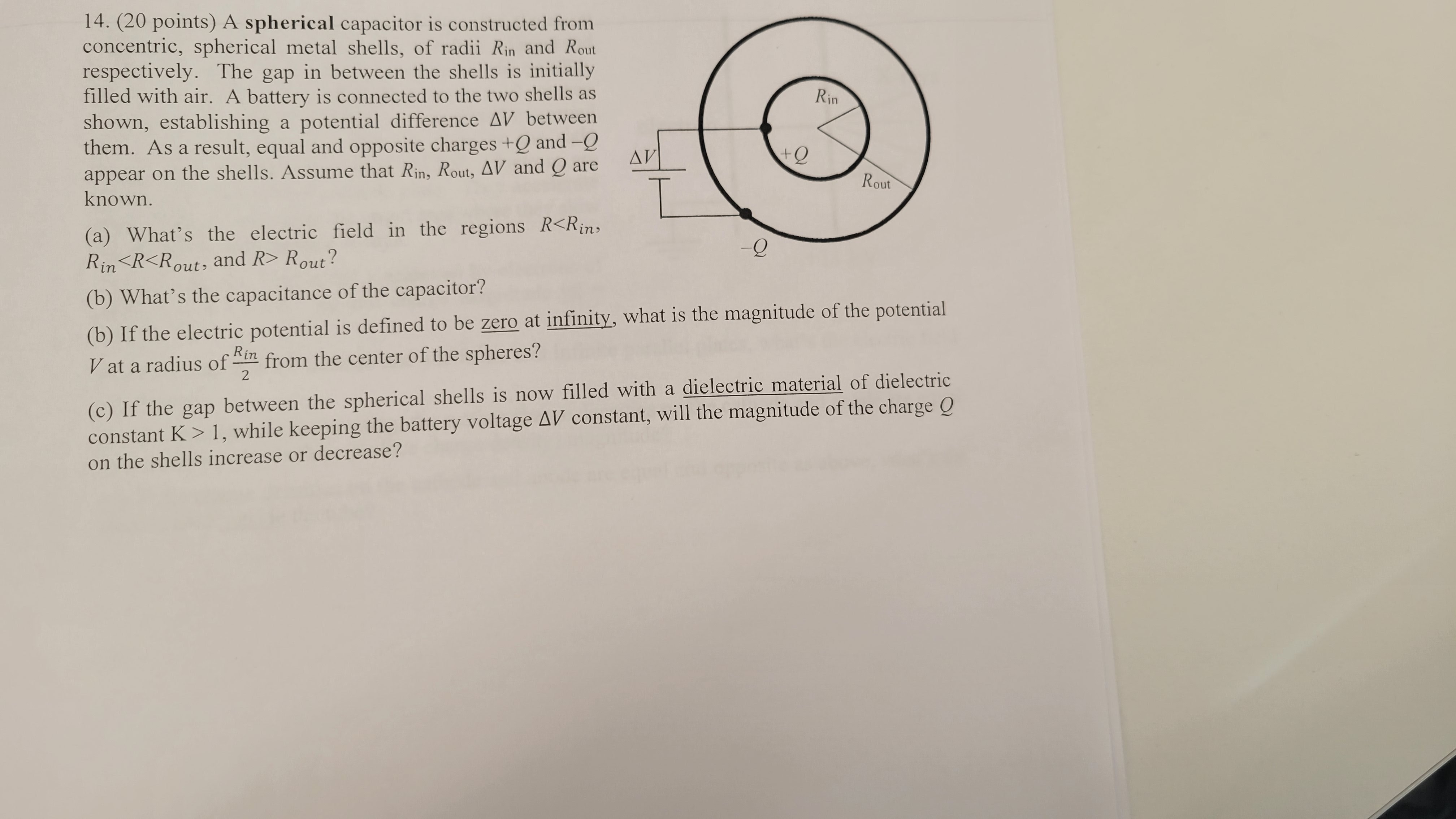 Solved 14 20 Points A Spherical Capacitor Is Construc