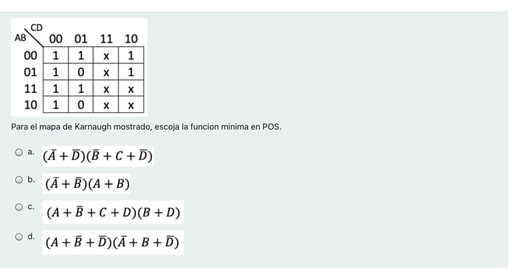 Solved For The Karnaugh Map Shown Choose The Minimum Chegg